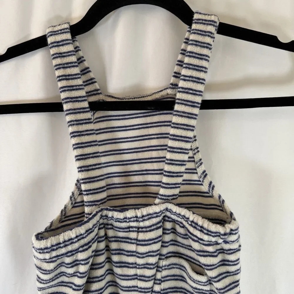 Janie and Jack Romper Boys 12-18 Months Blue White Striped Terry Cloth Button